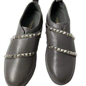Uma Parker NY Gray Leather Studded Platform Slip-On Sneakers - US 38